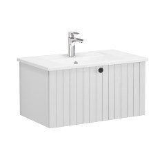 Vitra Root Groove 69367 Lavabo Dolabı, Tek Çekmeceli, 80 Cm, Mat Açık Gri, Köşeli Lavabolu